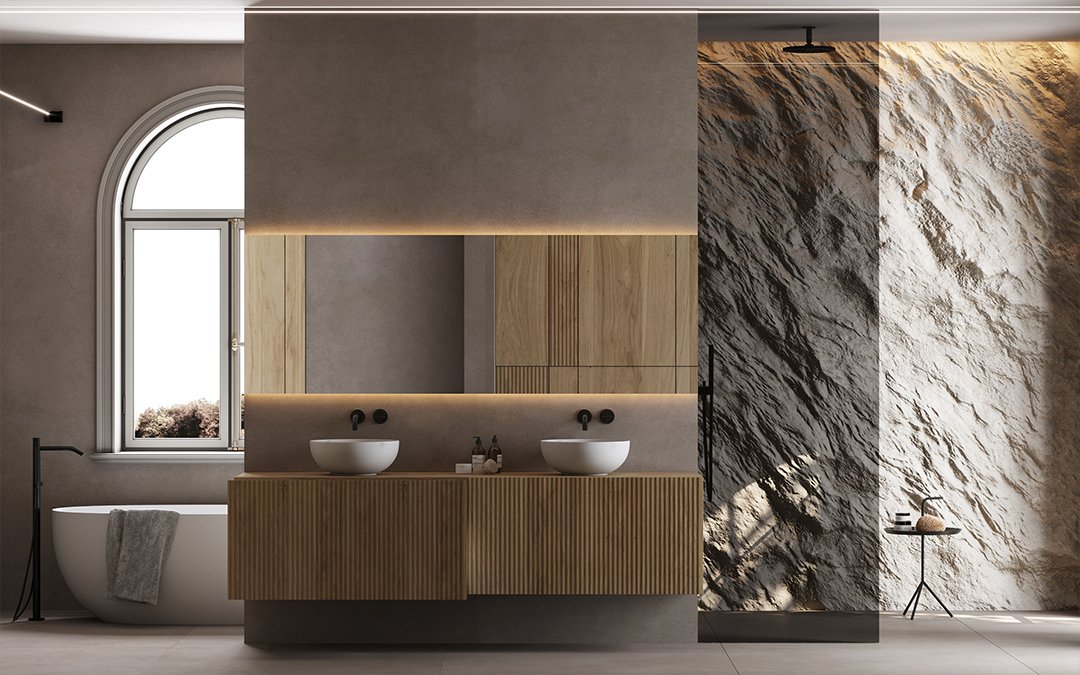Mueble de baño de la colección Sintra en un baño luminoso
